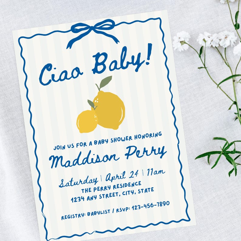 'ciao baby' italian theme gender neutral baby shower invite