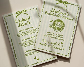 Matcha Bachelorette Party Invite, Matcha Made in Heaven Invite, Matcha Bridal Party Template, Perfect Matcha Bridal, Bachelorette Invitation