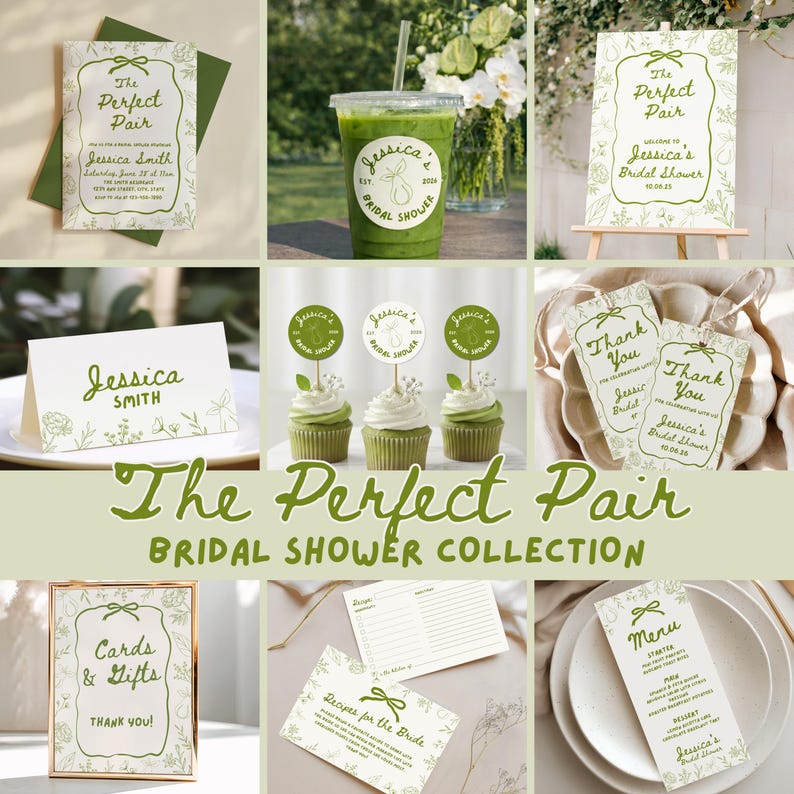 La paire parfaite de plaque de bienvenue pour la douche nuptiale, une plaque de bienvenue modifiable parfait poire, thème de la douche nuptiale poire verte, modèle de toile image 6