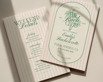 The Bach Club Bachelorette Invitation and Weekend Itinerary, Italian Summer Beach Theme Invite, Editable Canva Template, Digital Download