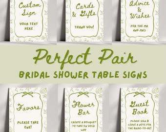 The Perfect Pair Bridal Shower Table Signs Bundle, A Perfect Pear Editable Signs, Green Bridal Shower, Pear Bridal Shower Instant Download