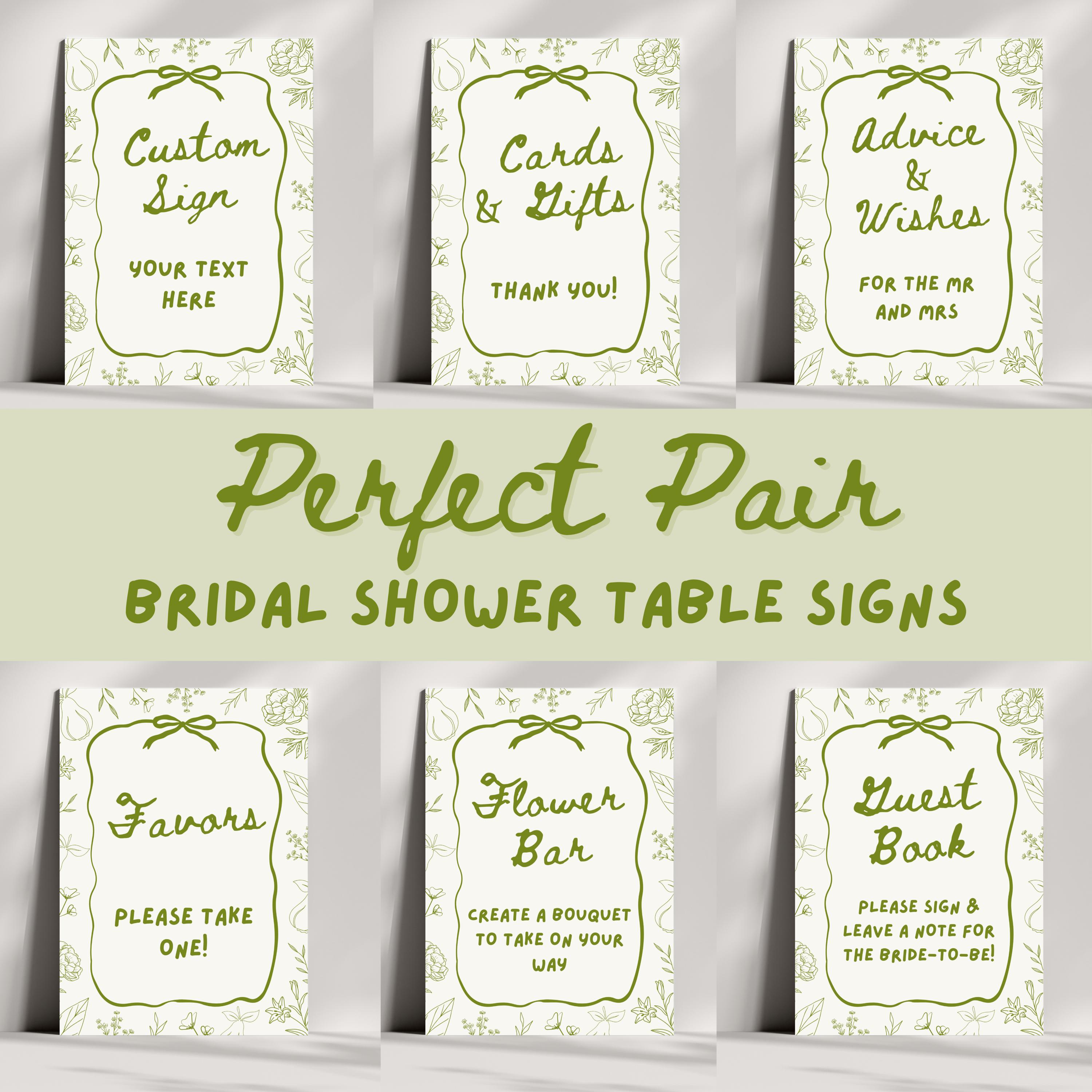 The Perfect Pair Bridal Shower Table Signs Bundle, A Perfect Pear ...
