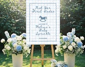 Not Her First Rodeo Baby Sprinkle Welcome Sign, Blue Gingham Boy Baby Sprinkle Decoration, Editable Template, Digital Download