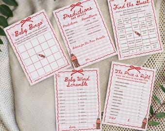 She's Ready to Pop Baby Shower Games Bundle, Pink Gingham Soda Pop Theme Party Games, Soda Girl Baby Shower, Editable Canva Template