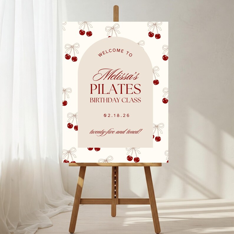 Coquette Pilates Birthday Party Class Welcome Sign