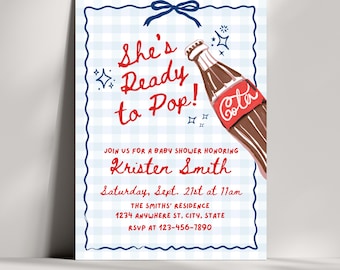 She's Ready to Pop Baby Boy Shower Invite, Blue Soda Pop Baby Shower Theme Invitation, Soda Boy Baby Shower, Editable Canva Template