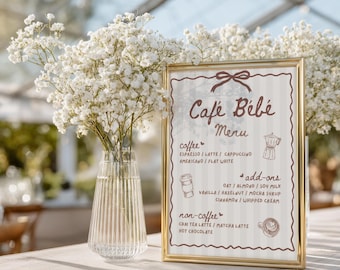 Coffee Baby Shower Drink Menu: A Baby is Brewing, Cafe Bebe Theme (Editable Canva Template, Digital Download)