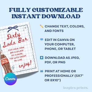 Dirty Soda Bar Table Sign Editable Canva Template