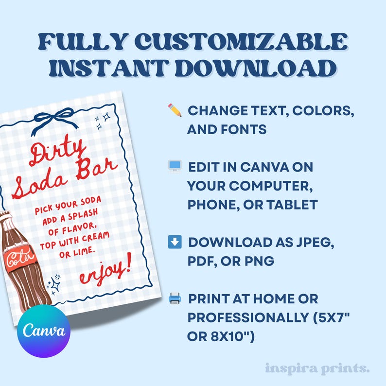 Dirty Soda Bar Table Sign Editable Canva Template