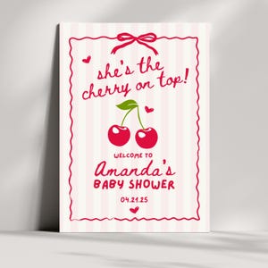 she's the cherry on top baby shower editable welcome sign