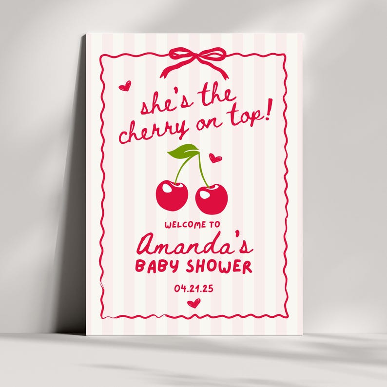 she's the cherry on top baby shower editable welcome sign