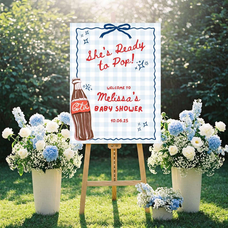 Blue She's Ready to Pop Baby Shower Welcome Sign