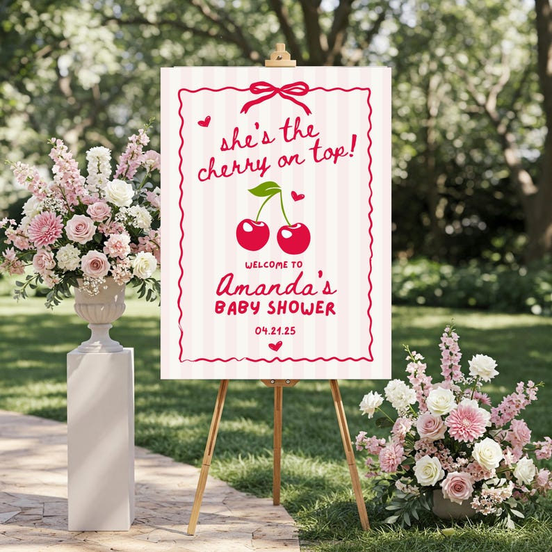 she is the cherry on top baby shower welcome sign template