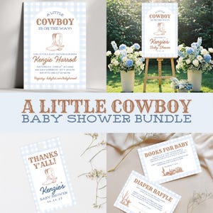 Pacchetto Baby Shower "Un Piccolo Cowboy è in Arrivo", Set di Inviti per Baby Shower in Stile Western per Maschi, Modello per Pacchetto Baby Shower a Tema Rodeo del Far West