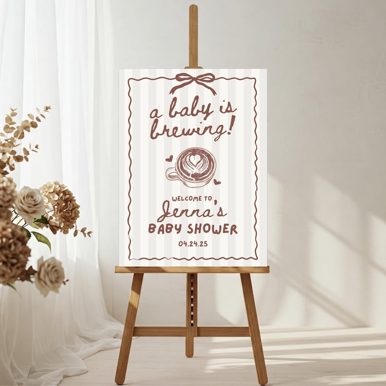 coffee themed a baby is brewing baby shower welcome sign template