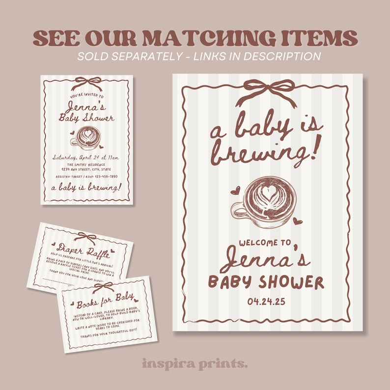 a baby is brewing gender neutral baby shower theme invite bundle