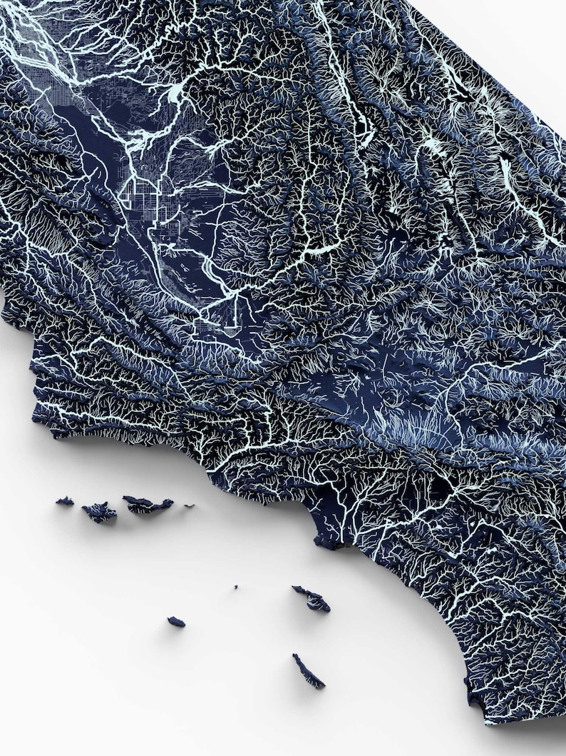California Hydrological Map | Rivers, Streams, and Lakes - Etsy