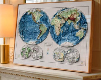 Poster con mappa del mondo/atlante mondiale d'epoca del 1917