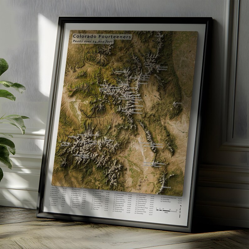 Colorado 14ers Wall Map | Fourteeners Map Poster | Realistic Terrain - Etsy