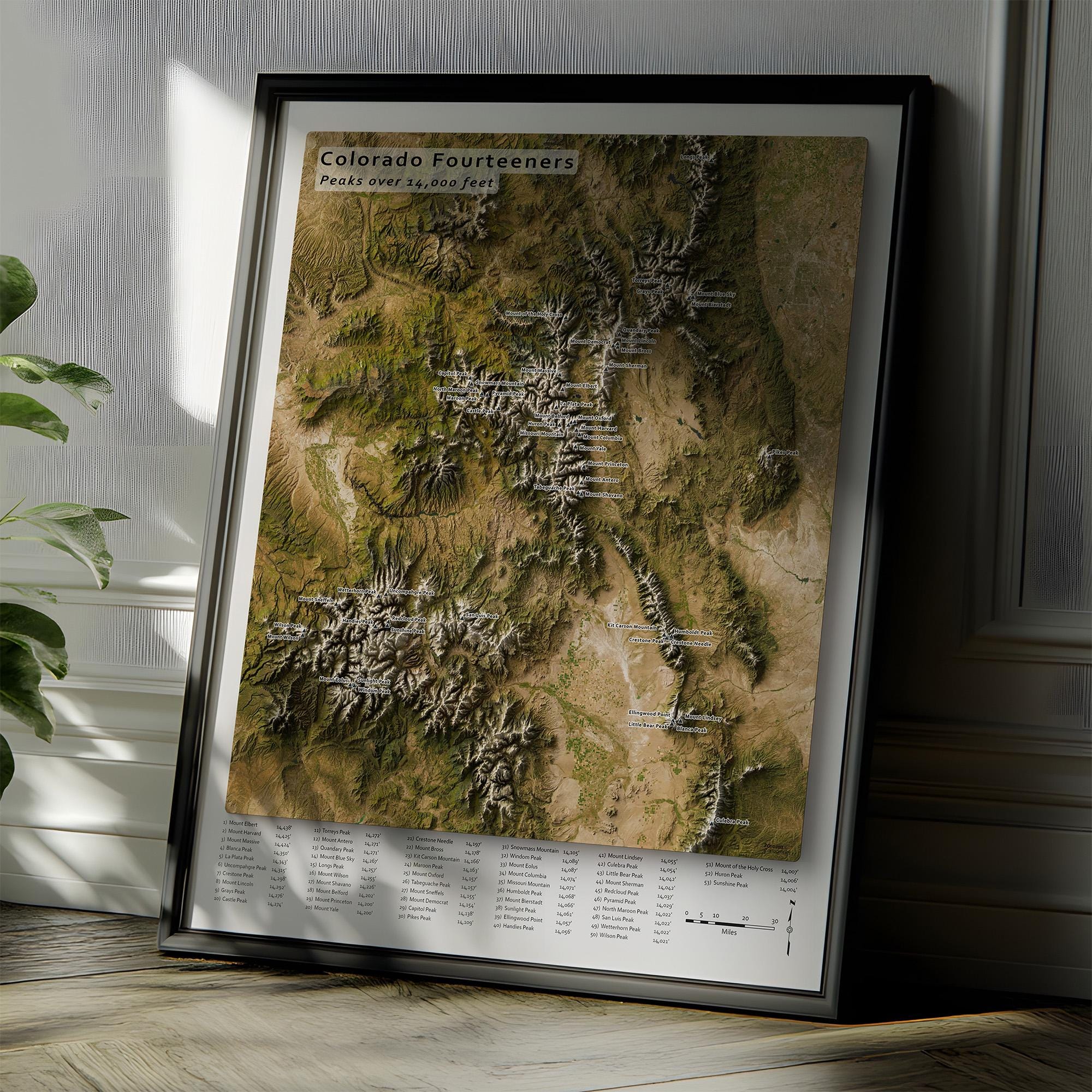 Colorado 14ers Wall Map | Fourteeners Map Poster | Realistic Terrain - Etsy