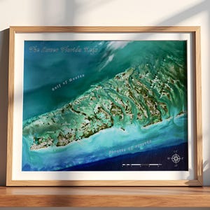 Kaart kunst aan de muur Lower Florida Keys | Satellietbeelden