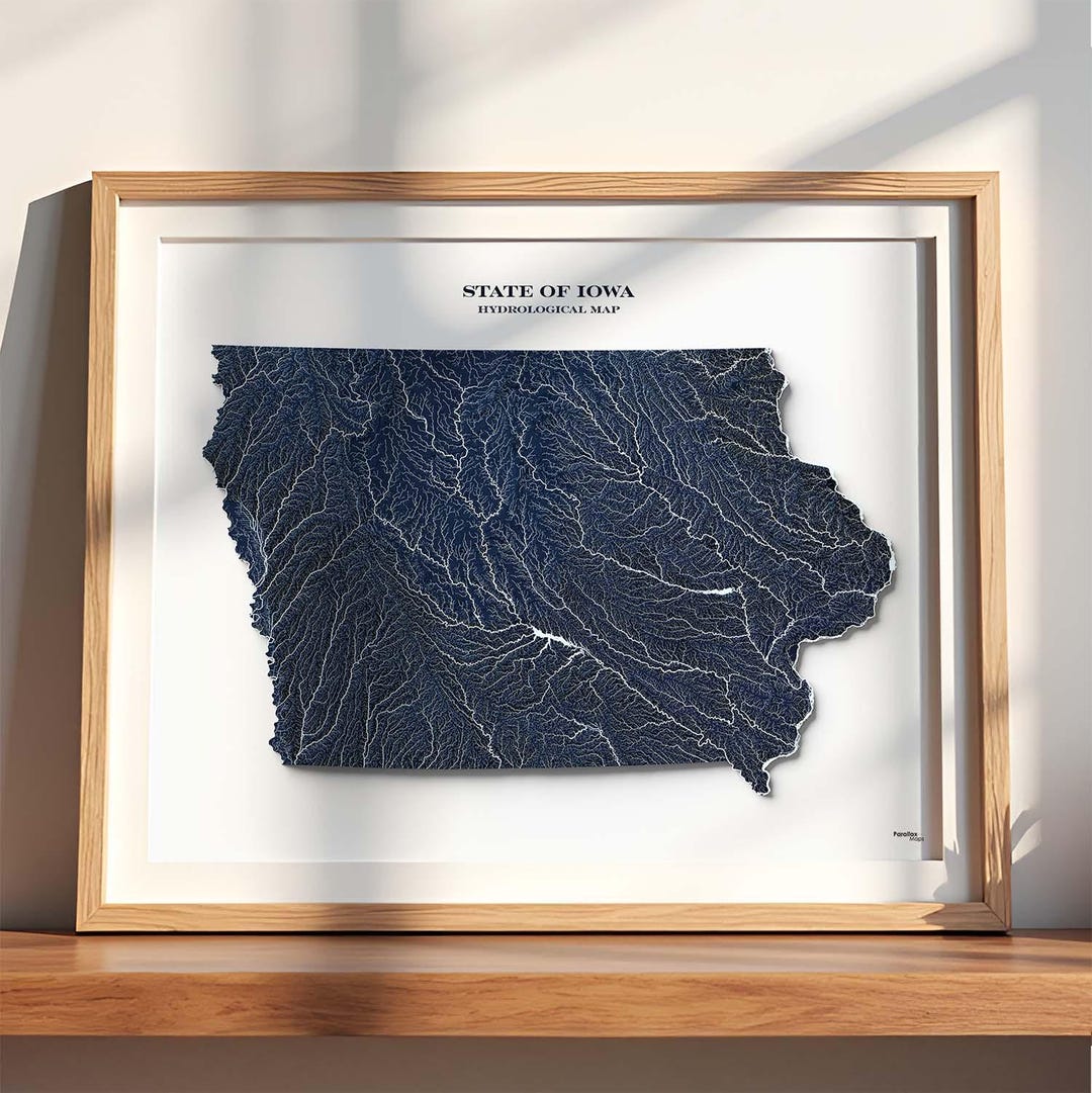 Iowa Hydrological Map | Rivers, Streams, and Lakes - Etsy
