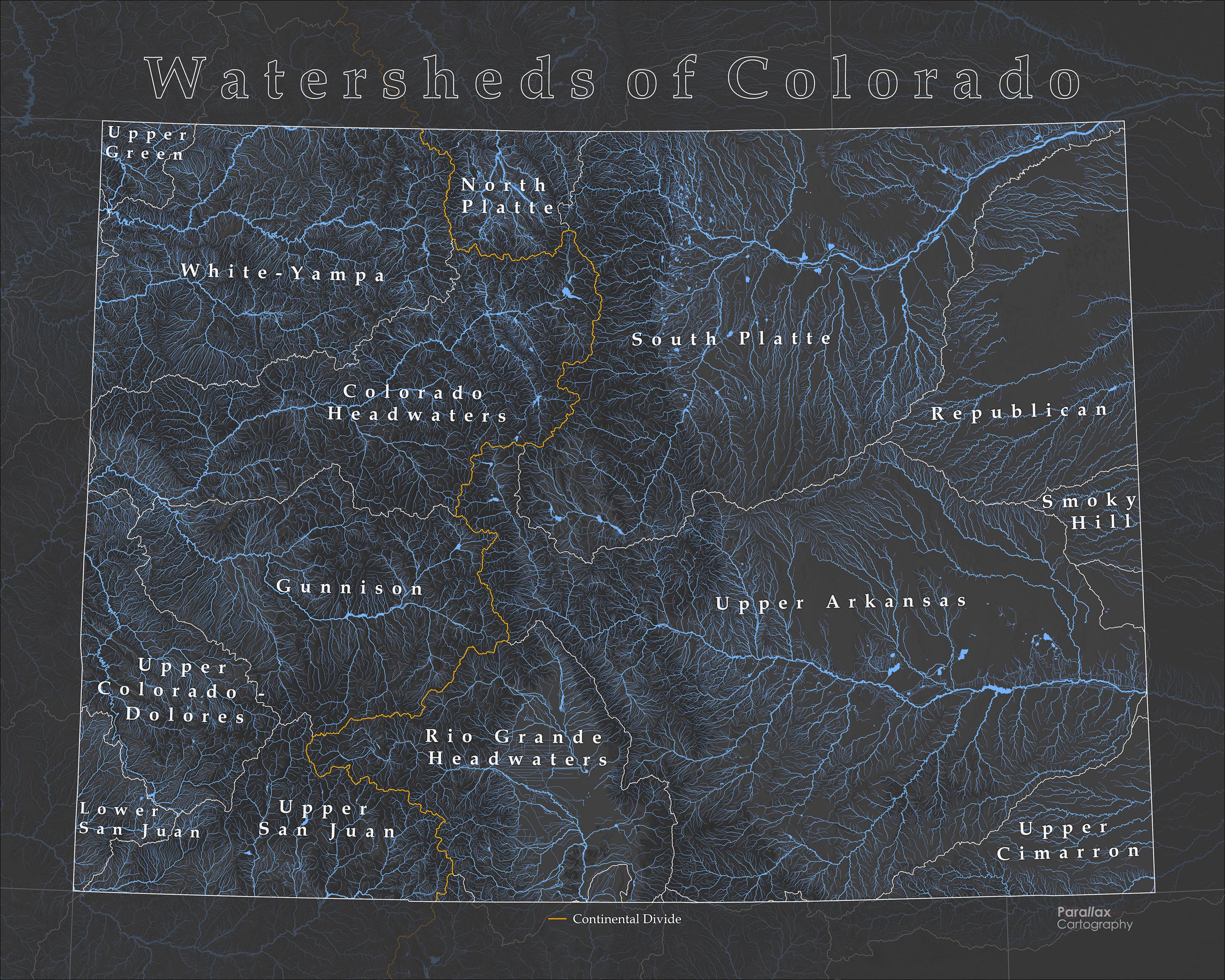Colorado Map of Rivers, Lakes, and Watersheds - Etsy