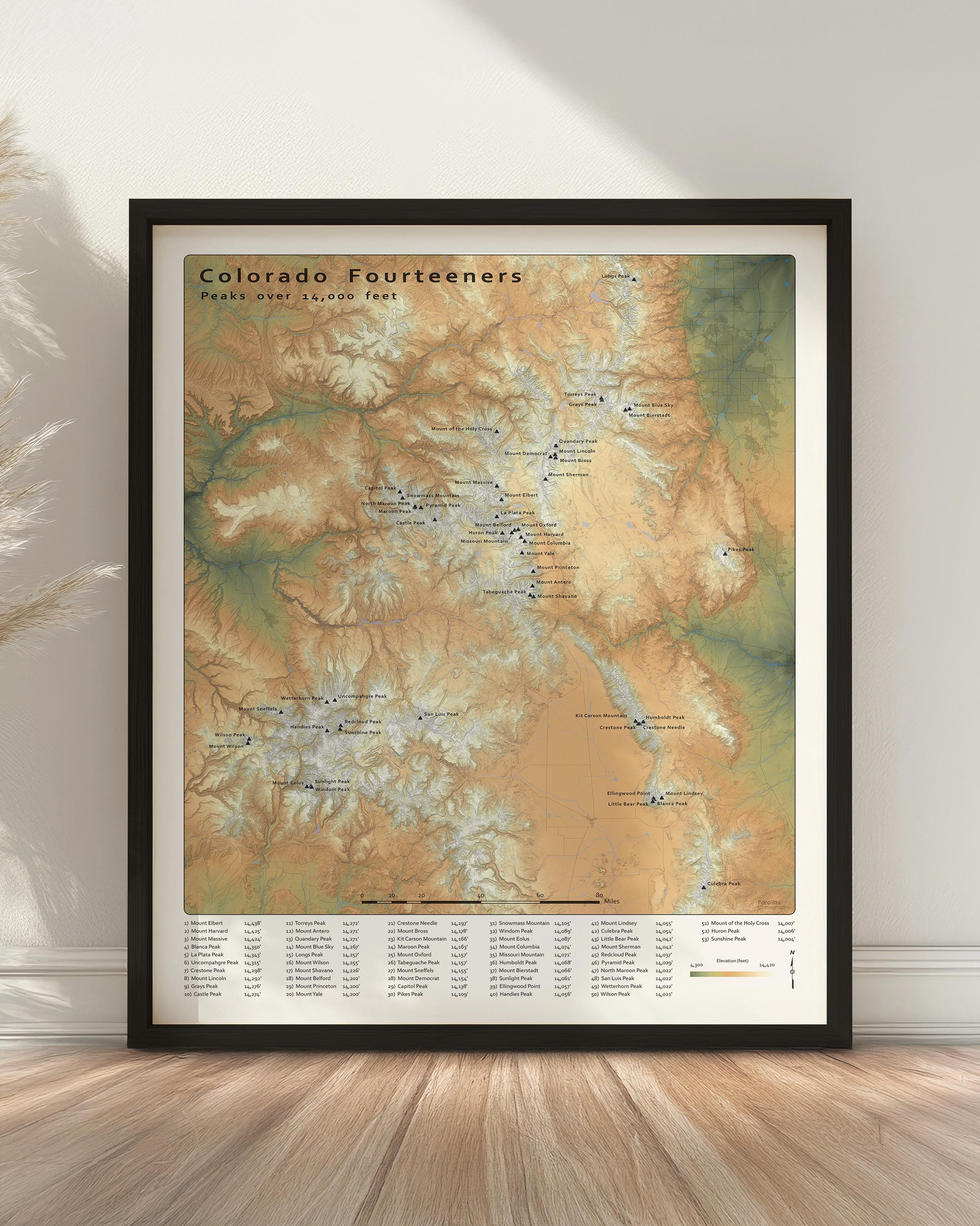 Colorado 14ers Wall Map | Fourteeners Map Poster - Etsy