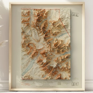 Vintage kaart Glacier National Park | 1938 USGS Vierhoek | Modern 3D-schaduweffect op heuvels