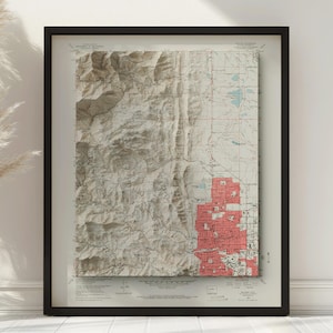 Mappa murale vintage di Boulder, Colorado / Circa 1966 / Effetto ombreggiatura 3D moderno