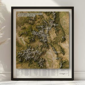 Colorado 14ers Wall Map | Fourteeners Map Poster | Realistic Terrain