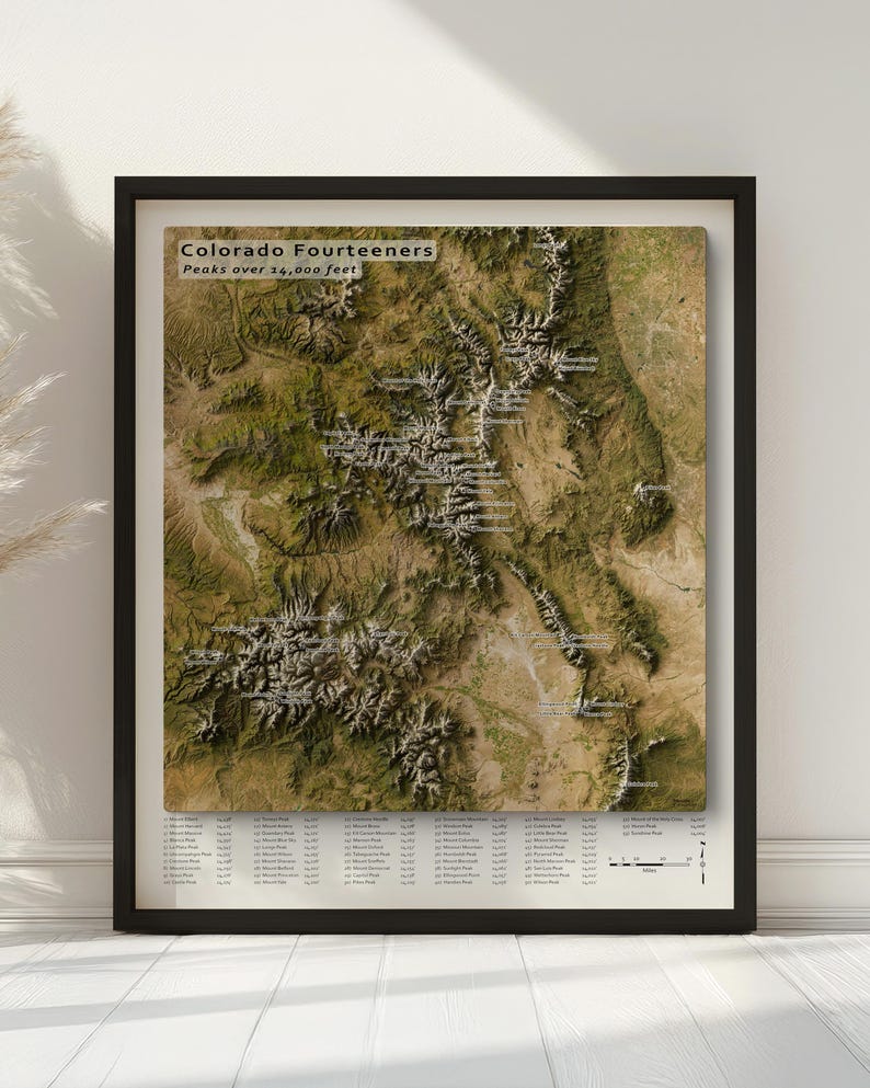 Colorado 14ers Wall Map | Fourteeners Map Poster | Realistic Terrain - Etsy