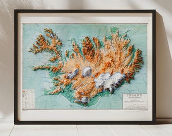 Mapa mural geológico de Islandia / Reproducción histórica de 1928