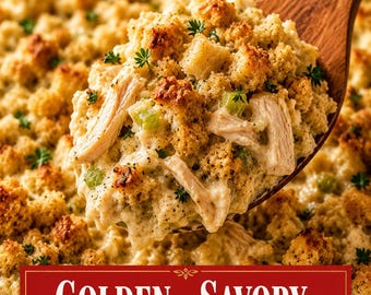 Chicken & Stuffing Casserole Recipe Card PDF | Creamy Comfort Food Dinner Recipe