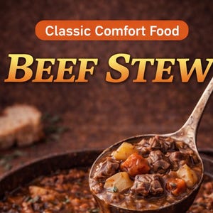 Tarjeta con receta de estofado de carne clásico