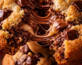 Giant Gooey Chocolate Chip Cookies Printable Recipe Card PDF | Bakery Style Cookies | Homemade Dessert