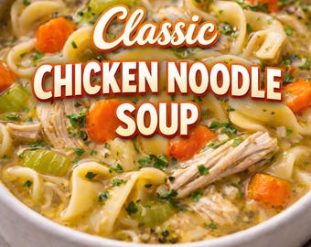 Classic Chicken Noodle Soup Recipe Card | Easy Comfort Food Printable PDF