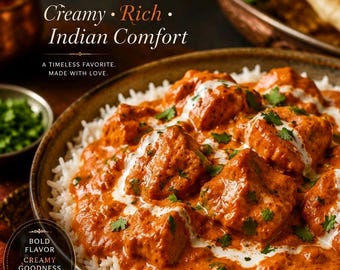 Indian Butter Chicken Recipe Card PDF Creamy Comfort Food Dinner