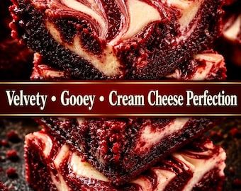 Red Velvet Cream Cheese Brownies Recipe Card Printable PDF Dessert Recipe