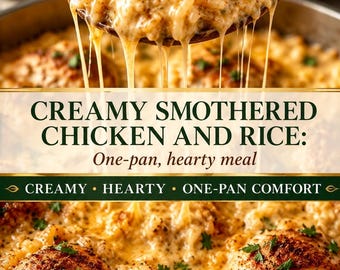 Creamy Smothered Chicken and Rice Recipe Card Printable PDF