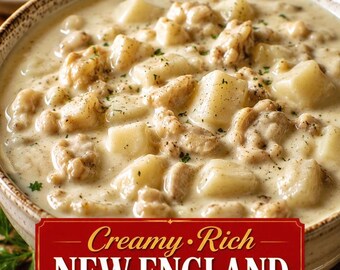 New England Clam Chowder Recipe Card PDF | Creamy Seafood Soup