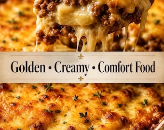 Hamburger Potato Casserole Recipe Card PDF | Ground Beef Comfort Food Dinner