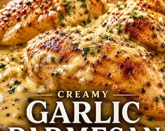 Creamy Garlic Parmesan Chicken Recipe Card | Printable 4x6 Digital Download | Easy Comfort Food Dinner