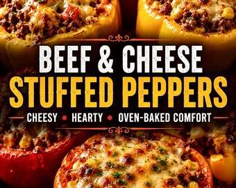 Beef & Cheese Stuffed Peppers (Printable Recipe Card)