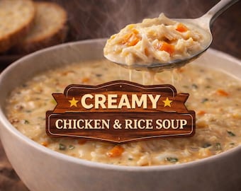 Creamy Chicken & Rice Soup Recipe Card | Printable 4x6 Digital Download | Cozy Comfort Food