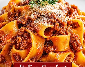Pappardelle Bolognese Recipe Card PDF Printable Italian Pasta Dinner Download