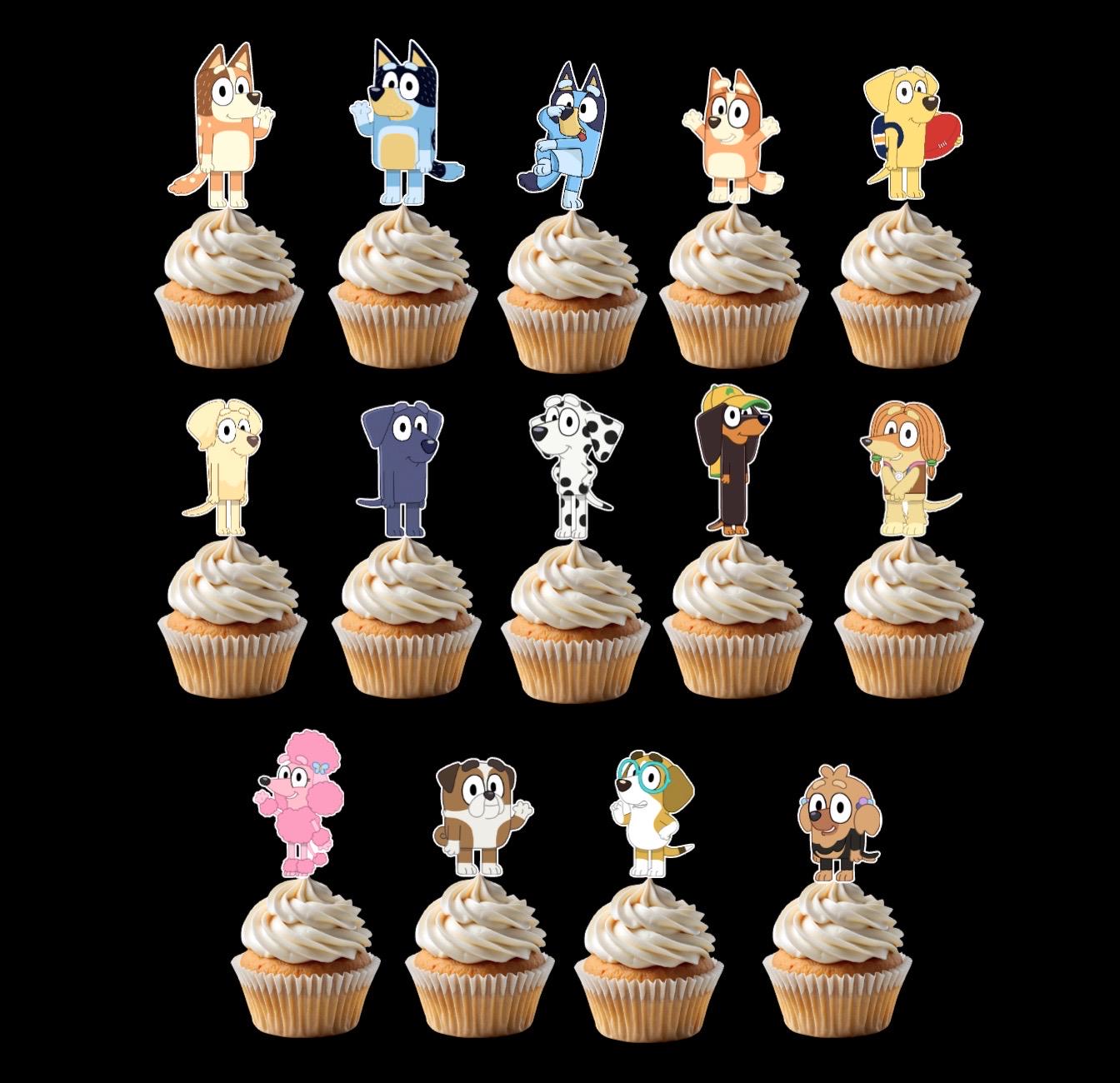 14 cupcake topper, cup cake topper, bluey cupcake toppers