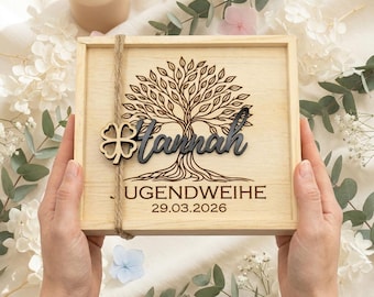 Holzbox personalisiert Jugendweihe Geschenk Geldgeschenk mit Name Datum Gravur Geschenkidee Jugendweihegeschenk Box HB JW1 Baum