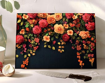 ElegantlySimple - Made in The USA - Tempered Glass Cutting Board, Lush Rose Garden Cheese Charcuterie Tray, Appetizer Snack Platter