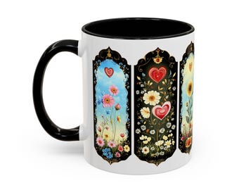 ElegantlySimple - Tryckt i USA - Kaffemugg med blommönster, 283 g, ryskt Palekh-tryck, keramisk tekopp med färg inuti